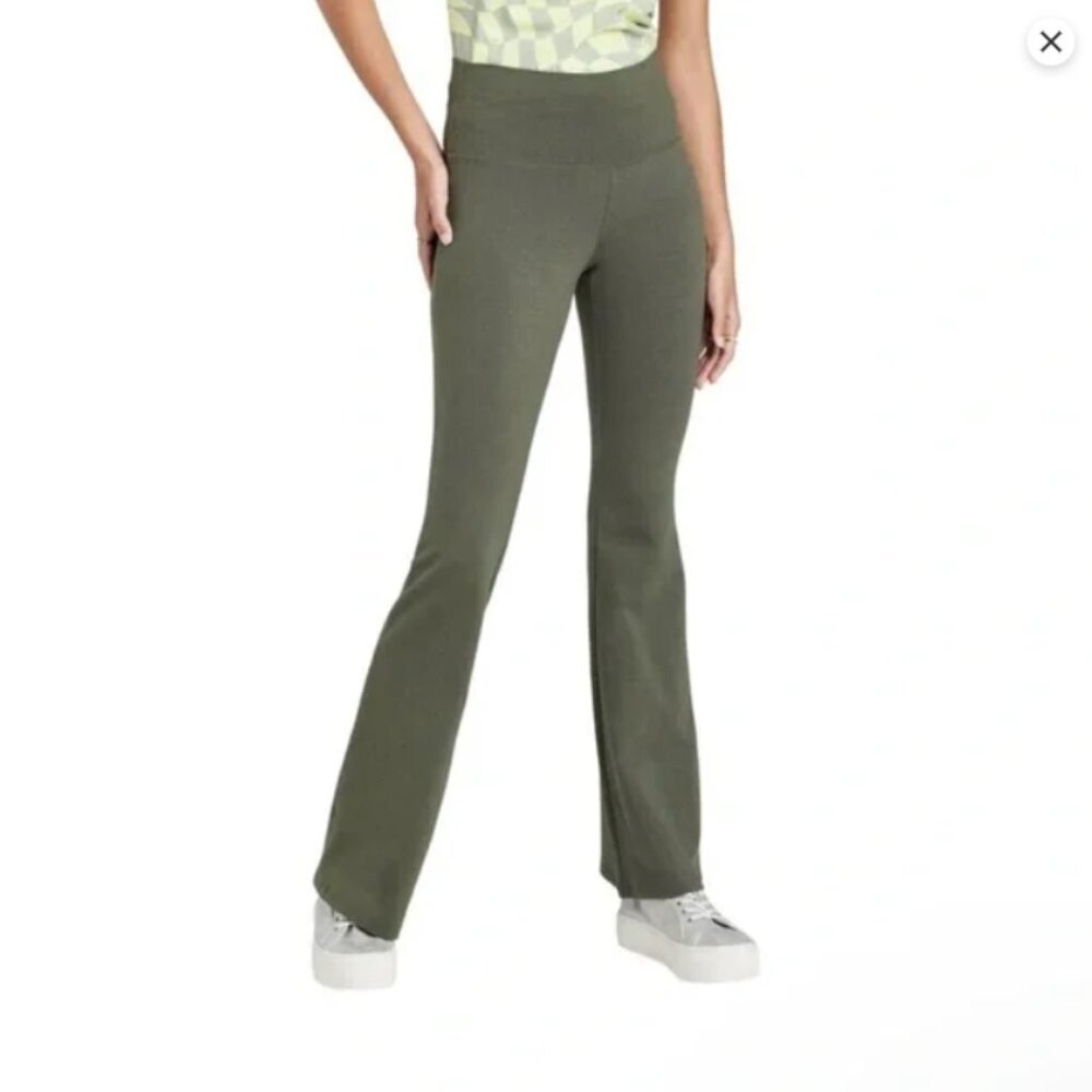 Wild Fable Women's High-Waisted Flare Leggings Olive Green New NO TAG